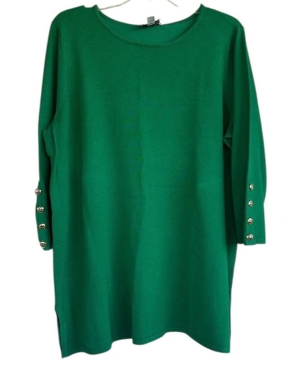 Emerald Green Long-Sleeve Shift Dress with Button-Accent Cuffs
